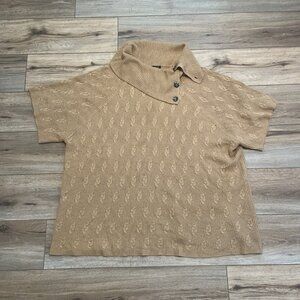 Lane Bryant Mock Neck Sweater SZ 26/28 Tan Pullover Short Sleeve Cable Knit